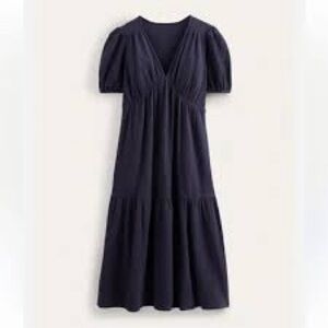 Boden Seersucker Midi V-Neck Dress Navy Blue 6P